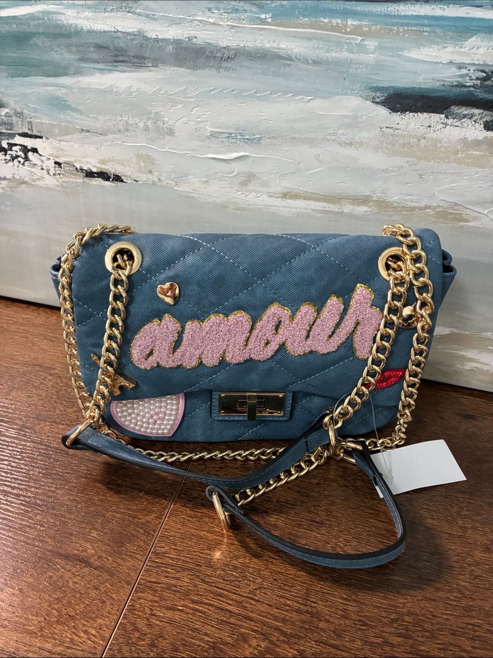 Aldo Blue Quilted 'Amour' Chain Shoulder Bag
